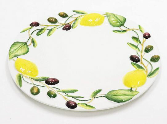 イタリア製 輸入雑貨 皿 レモン オリーブ プレート リビングスタジオ 直輸入 円形 パスタ サラダ オードブル バッサーノ 陶器 P2-2362OLのサムネイル
