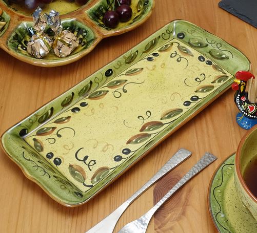 ポルトガル製 輸入雑貨 サンドイッチトレー オードブル皿 リビングスタジオ 直輸入 オリーブ アズレージョ 陶器 アルコバサ PFA-35G-OVのサムネイル