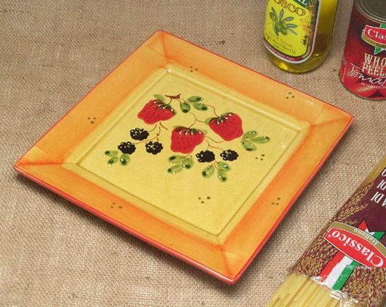 ポルトガル製 輸入雑貨 パスタプレート ディナー 角皿 リビングスタジオ 直輸入 イチゴ いちご 黄色 陶器 アルコバサ 姫系 PFA-5FSのサムネイル