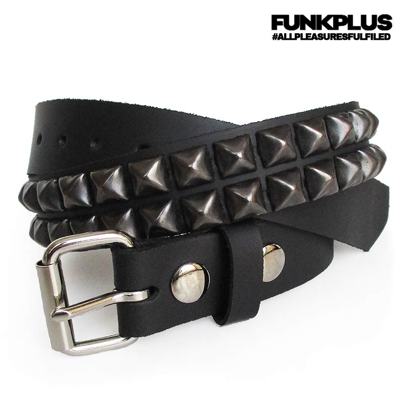 FUNK PLUS ファンクプラス メンズ 鋲ベルト 2連ピラミッド スタッズベルト ブラック鋲 BT117US-BK パンクファッション ロックファッション 送料無料