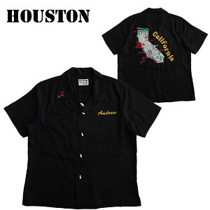 HOUSTON/ヒューストン メンズ 半袖ボーリングシャツ カラー：BLACK 刺繍 ロカビリー Rockabilly 50's アメカジ ファッション ボウリングシャツ