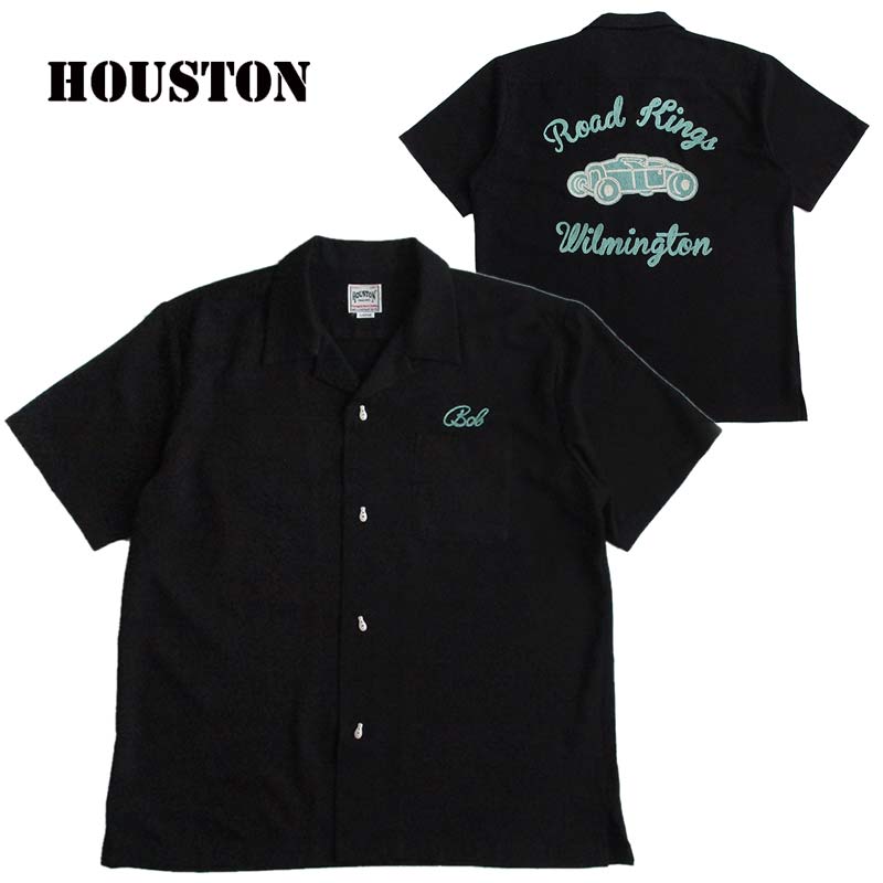 HOUSTON/ヒューストン メンズ 半袖ボーリングシャツ カラー:BLACK チェーン刺繍 ロカビリー Rockabilly 50's アメカジ ファッション ボウリングシャツ