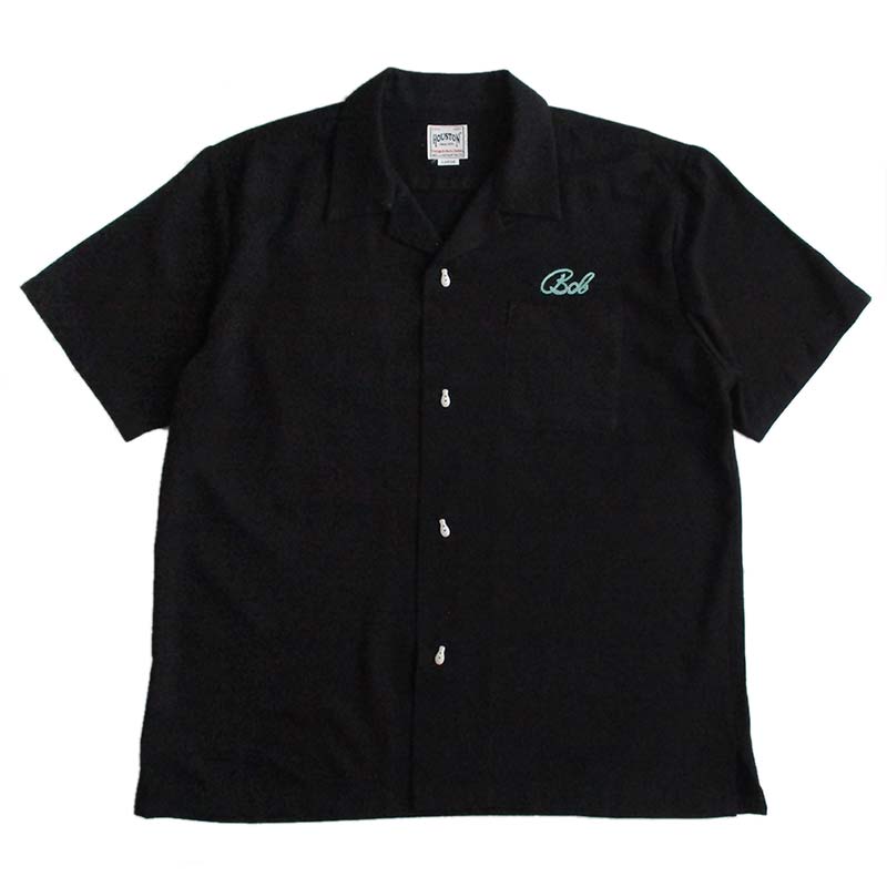 HOUSTON/ヒューストン メンズ 半袖ボーリングシャツ カラー：BLACK チェーン刺繍 ロカビリー Rockabilly 50's アメカジ ファッション ボウリングシャツ