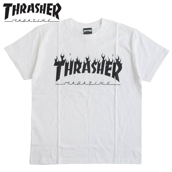 THRASHER/スラッシャー メンズ 半袖Tシャツ 「FLAME LOGO」 カラー：WHITE 日本正規ライセンス商品 SALE
