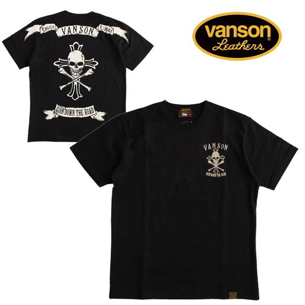 VANSON/バンソン メンズ天竺半袖Tシャツ　バイカー/ライダー/アメカジ/ファッション/スカル/ドクロ/髑髏/刺繍 送料無料