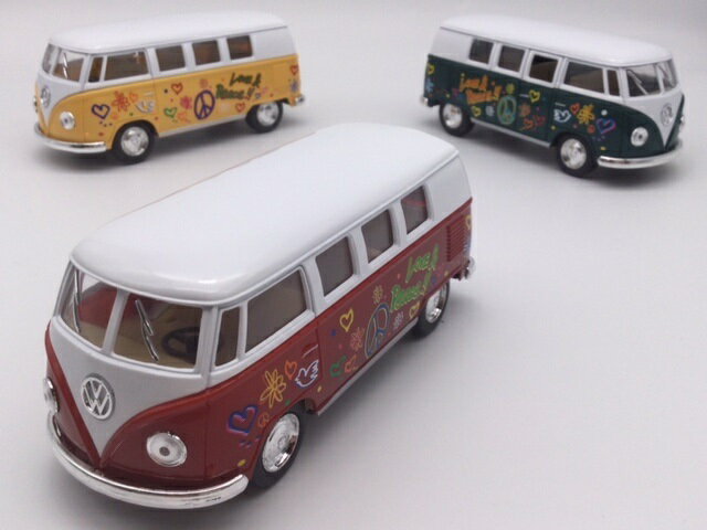 1/32スケール 1962 ワーゲンバス ラブ＆ピース TYPE2 サイケデリック ヒッピー コンビ アーリーバス ミニカー 車 Volkswagen Bus フォルクスワーゲン マイクロバス　VW クラシックカー 1