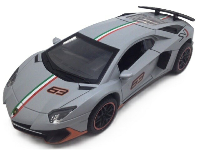 ミニカー 1/32 ランボルギーニ アヴェンタドール LP780-4 「つや消しグレー 」リバリーエディション ヘッドライト＆テールライト点灯 エンジン音＆クラクション 光る鳴る プルバックミニカー ギミックミニカー