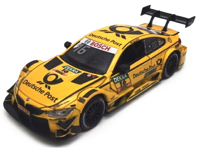 ミニカー 1/32 BMW M4 DTM ナンバー16 BMWチームRMR ホッケンハイム2017 ティモグロック ヘッドライト＆テールライト点灯 エンジン音＆クラクション 光る鳴る　プルバックミニカー　ギミックミニカー