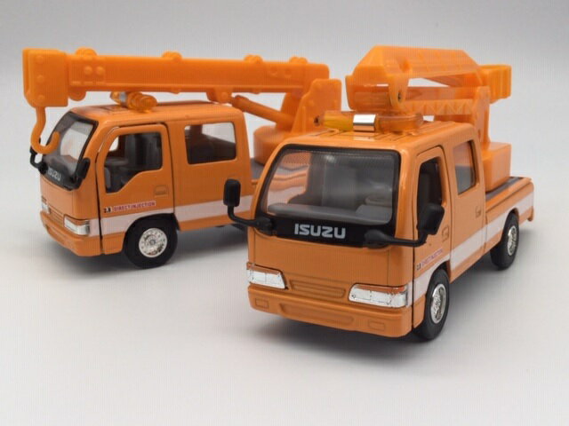 1/35 ISUZU エルフ トラック お得な2台セット オレンジ クレーン車＆高所作業車 NHR ダブルキャブ はたらく車 ミニカー いすゞ イスズ ELF 日本道路公団 NEXCO ネクスコ