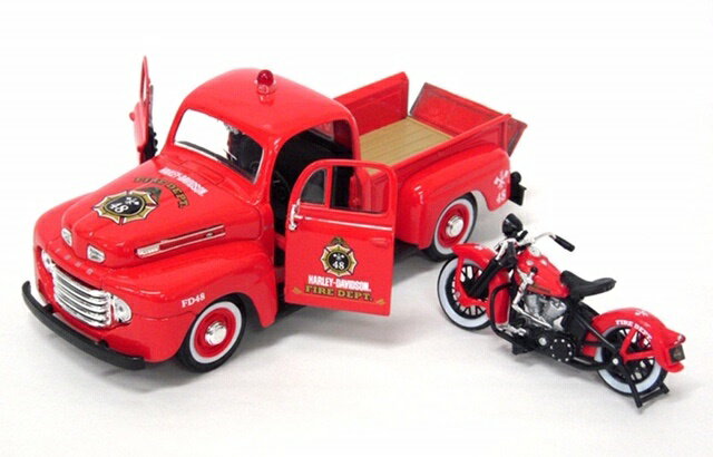 1/24 1948 フォード F-1 ピックアップ 消防車両 & 1/24 ハーレーダビッドソン 1936 EL ナックルヘッド マイストのサムネイル