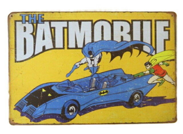 送料無料　バットモービル 金属製　メタルサインプレート　バットマン ロビン　BATMOBILE BATMAN ROBIN..