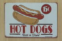 送料無料　ホットドッグ ダイナー 15セント 金属製 メタルサインプレート DINNER DRIVE-IN HOT DOG HOT ROD ホットロッド 看板 ブリキ アンティーク ガレージ インテリア 広告 カフェ 店舗備品