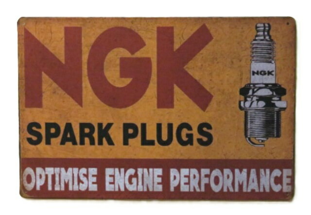 送料無料　NGK スパークプラグ 金属製 メタルサインプレート NGK SPARK PLUG　看板 ブリキ アンティー..