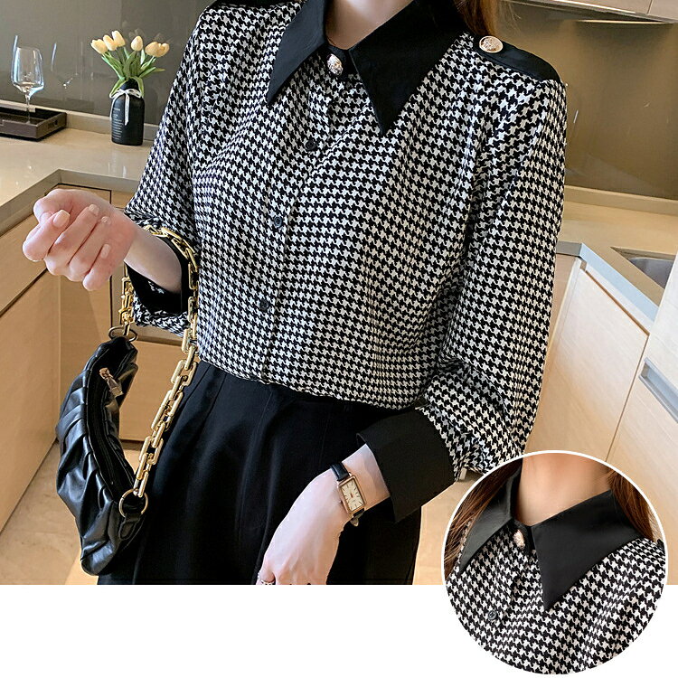 【スーパーセール】レディース 女性用 ウィメンズ トップス シャツ ブラウス 通勤 シンプル オシャレ 長袖 千鳥格子 シフォンシャツ 通気性 auc-loveplus-10004283 loveplus楽天市場店 サンプル画像3