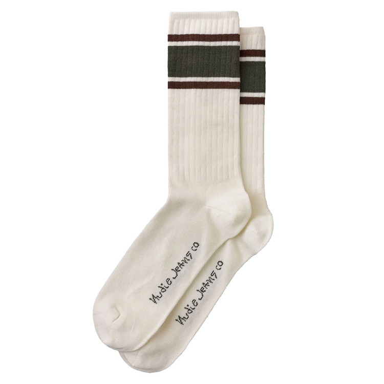 【ネコポス可:3点まで】ヌーディージーンズ：AMUNDSSON スポーツソックス OFFWHITE/OLIVE[ソックス 男性下着 メンズインナー 人気ブランド おすすめギフト 誕生日プレゼント メンズファッション]