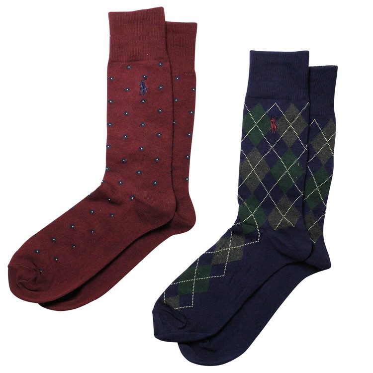 Polo Ralph Lauren 【ネコポス可:1点まで】ポロラルフローレン：FOULARD/ARGYLE SLACK ソックス 2PK (マルーン/ネイビー)[ソックス/ 男性下着/ メンズインナー/人気ブランド/おすすめギフト/誕生日プレゼント/メンズファッション]