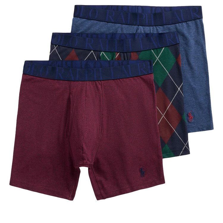 ポロラルフローレン:CLASSIC FIT STRETCH ボクサーブリーフ 3PK (エイジドワインヘザー/ポロアクティブアーガイル/ウィンターネイビーヘザー...