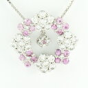 【P5倍 超ポイントアップ祭】ダイヤモンド ネックレス 18k ペンダント レディース フラワー ピンクサファイア 花 ブラ 揺れる サークル ゴージャス ゴー...