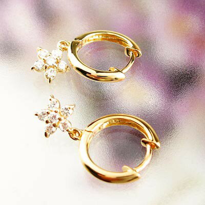 【P10倍 500円OFFクーポン】ダイヤ フープピアス 18k 揺れる ダイヤモンド レディース 中折れ フラワー 花 ブラ 0.2カラット 18金 k18 ゴールド 母の日