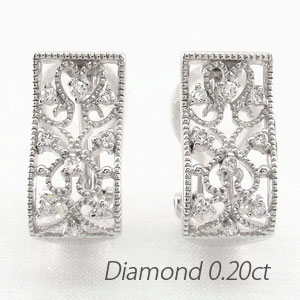 【10%OFF 1500円OFFクーポン】ダイヤ イヤリング ピアス ダイヤモンド レディース アンティーク ミル打ち アラベスク 唐草 透かし 18金 18k k18 ゴールド 0.2カラット ホワイトデー
