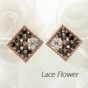 【10%OFF 1500円OFFクーポン】ブラックダイヤモンド ピアス レディース パヴェ スクエア フラワー 花 アンティーク ミル打ち 透かし 0.3カラット 18金 18k k18 ゴールド 父の日