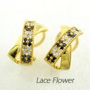 【P10倍 500円OFFクーポン】ブラックダイヤモンド イヤリング ピアス レディース パヴェ フラワー 花 透かし アンティーク 地金 クロス 0.5カラッ...