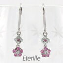 【P10倍 8/24 20:00〜】ダイヤモンド フックピアス 18k 揺れる レディース ダイヤ フラワー 花 ブラ 2連 ピンクサファイア 18金 k18 ...