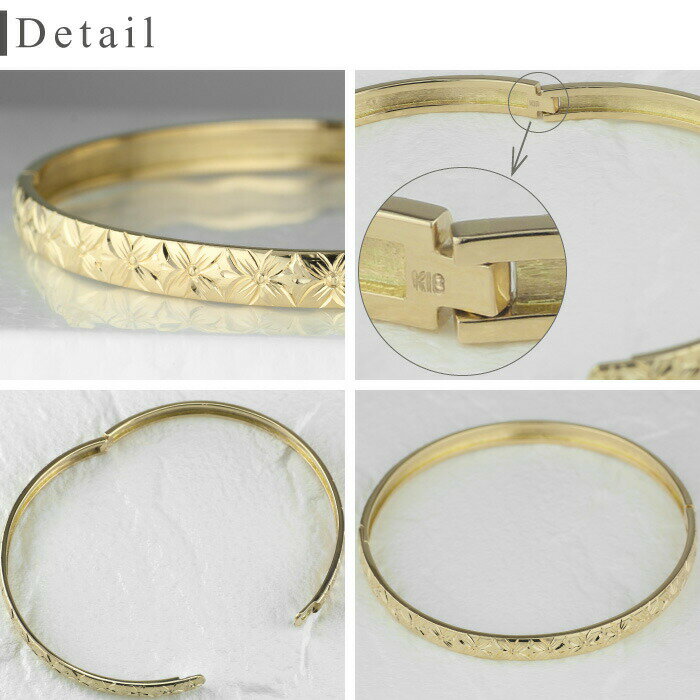 【P5倍 3/1】ブレスレット ハワイアンジュエリー バングル プルメリア レディース 18金 ゴールド k18WG YG PG 開閉式 ワンタッチ クローズバングル 彫金 手彫り ハンドメイド ハワイ 贈り物 プレゼント ホワイトデー