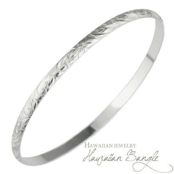 【10%OFF】ブレスレット ハワイアンジュエリー バングル プルメリア スクロール レディース プラチナ900 Pt900 クローズバングル 彫金 手彫り ハ...