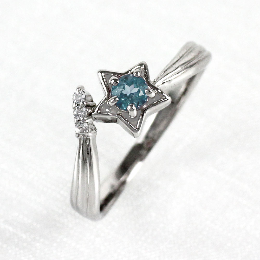 【P10倍 500円OFFクーポン】アクアマリン リング カラーストーン 指輪 刻印 誕生石 ダイヤ ダイヤモンド レディース 一粒 スター 星 ゴールド k10 10k 10金【送料無料】