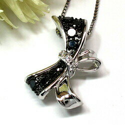 【P5倍 11/30】【P10倍 500円OFFクーポン】プラチナ900 ブラックダイヤ0.41ct リボン ペンダント ネックレス ギフト 誕生日 ゴールド バレンタイン