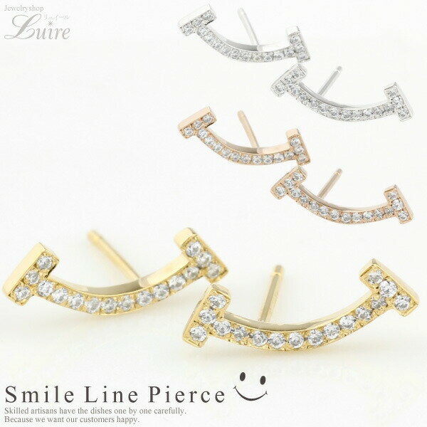 【10%OFF】スマイル ラインピアス レディース Tモチーフ エタニティピアス 天然ダイヤモンド 人気 k10 ゴールド 10金 ダイヤモンド 誕生日 記念日...