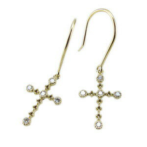 【P10倍 500円OFFクーポン】クロスフックピアス アンティーク調 k18ゴールド 天然ダイヤモンド ギフト 結婚記念 誕生日 ゴールド 誕生石 パワーストーン サマーセール