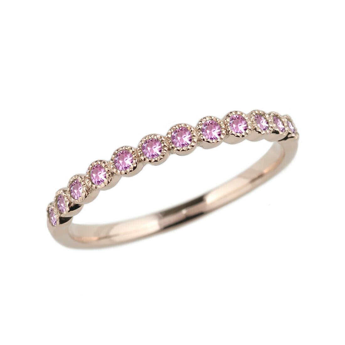 【P5倍 4/18】【翌日配送】 k18PG ハーフ エタニティリング ピンクサファイア 18金 指輪 刻印 誕生石 9月 ミル打ち バースストーン 7.5号 誕生日 プレゼント ギフト 贈り物 母の日