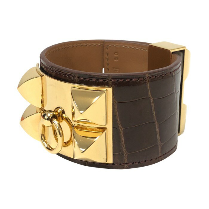 HERMES エルメス コリエ ド シアン ブレスレット S アリゲーター ブラウン □R(2014年)刻印【中古】 レディース