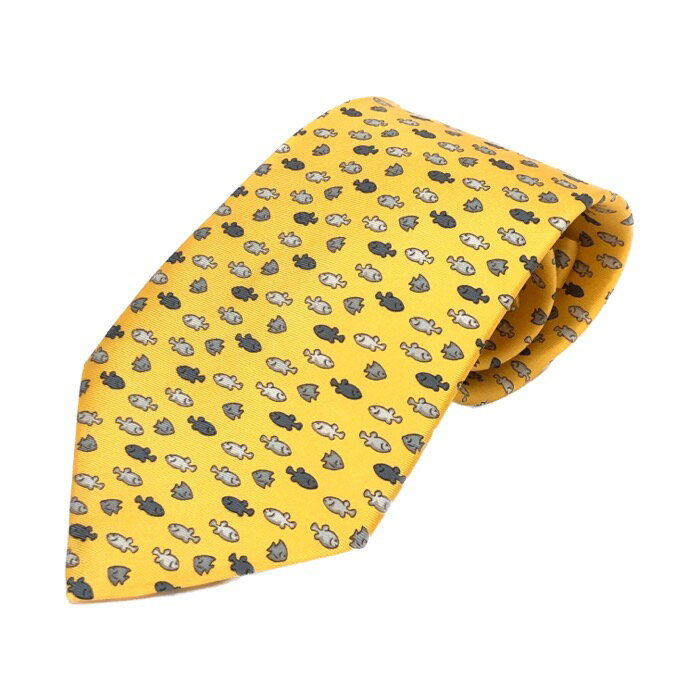 バーバリーロンドン BURBERRY LONDON ネクタイ シルク100％ イエロー 魚柄【中古】【新品同様】【美品】