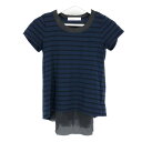 サカイラック sacai luck 半袖カットソー Tシャツ クルーネック 異素材切替デザイン サイズ1 S相当 15SSLU939 ブルー ブラック ボーダー柄【中古】【新品同様】【美品】