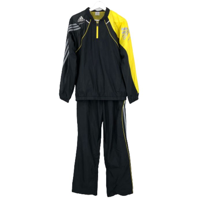 アディダス adidas セットアップ 長袖ハーフジップウィンドジャケット パンツ Mサイズ ブラック【中古】
