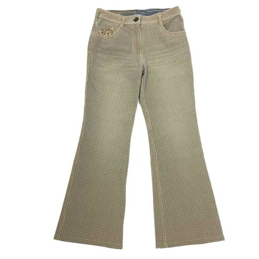 伊太利屋 ストレッチパンツ 9号 ベージュ 千鳥柄【中古】 伊太利屋 ストレッチパンツ 9号 ベージュ 千鳥柄【中古】