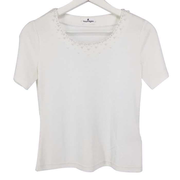 American Casual - クレージュ Courreges 半袖カットソー 胸元パール付き サイズ38 M相当 ホワイト【中古】
