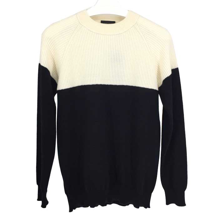 Rakuten - ロベルトコリーナ ROBERTO COLLINA バイカラー クルーネックニット セーター 48 モノトーン【中古】【新品同様】【美品】