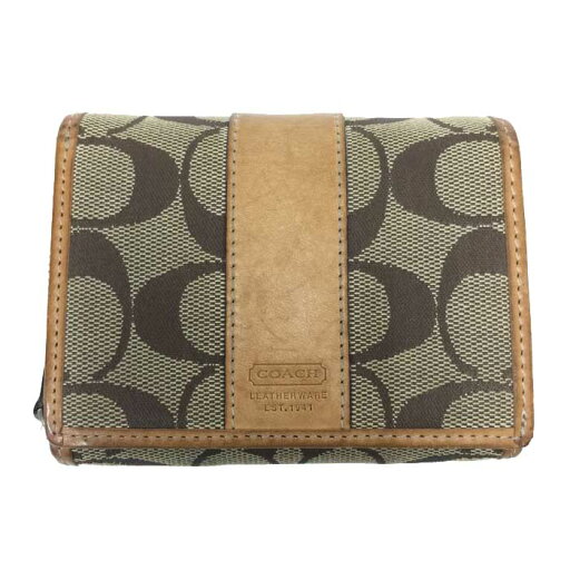 コーチ COACH シグネチャー柄 2つ折り財布 パスケース付き ブラウン【中古】 コーチ COACH シグネチャー柄 2つ折り財布 パスケース付き ブラウン【中古】
