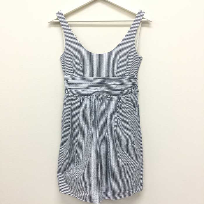 メゾンドリーファー MAISON DE REEFUR バックリボン ブラウス チュニック ワンピース ブルー ストライプ柄 サイズ36 S相当【中古】