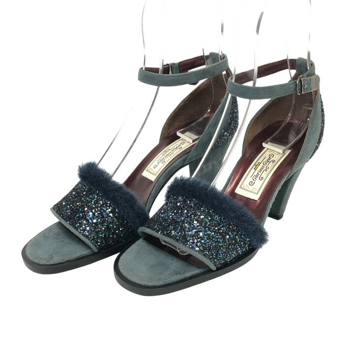 Glorious Gigot グロリアスジゴ ストラップ サンダル スウェード/ファー/グリッター ダスティブルー 23cm【中古】【新品同様】【美品】レディース