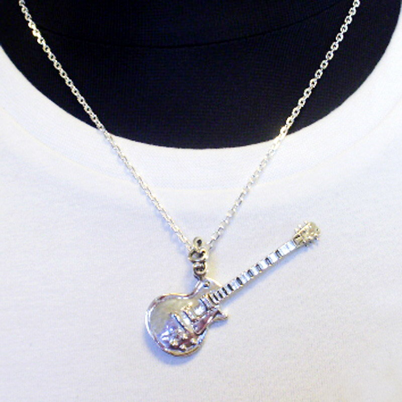 【シルバーネックレスペンダントレスポールモチーフシルバーネックレス】楽器音楽ロックアクセサリー