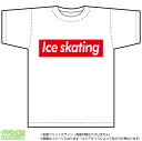 アイススケートTシャツ(ice skating)ストリート系BOXロゴデザインのドライスポーツTシャツ：白