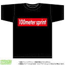 100メートル走Tシャツ(100meter sprint)ストリート系BOXロゴデザインの綿Tシャツ：黒