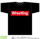 レスリングTシャツ(wrestling)ストリート系BOXロゴデザインの綿Tシャツ：黒