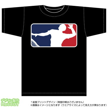 MLBロゴ風 バレーボールTシャツ(綿100％T-shirt：黒)