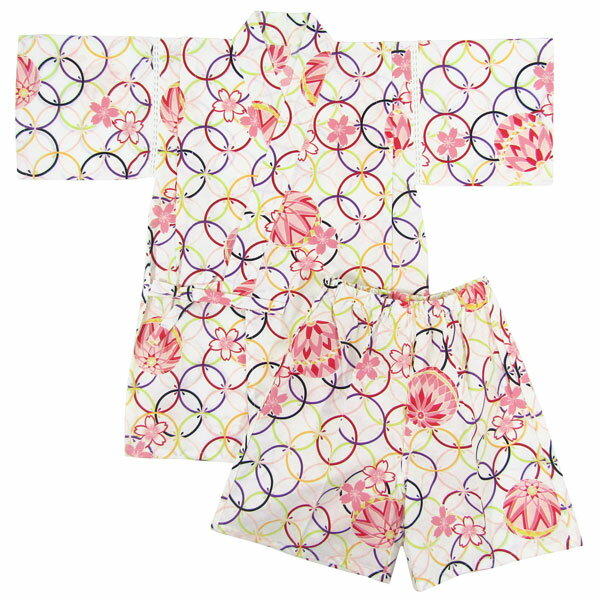 ［送料込み］女の子甚平120サイズ 白jnbe15